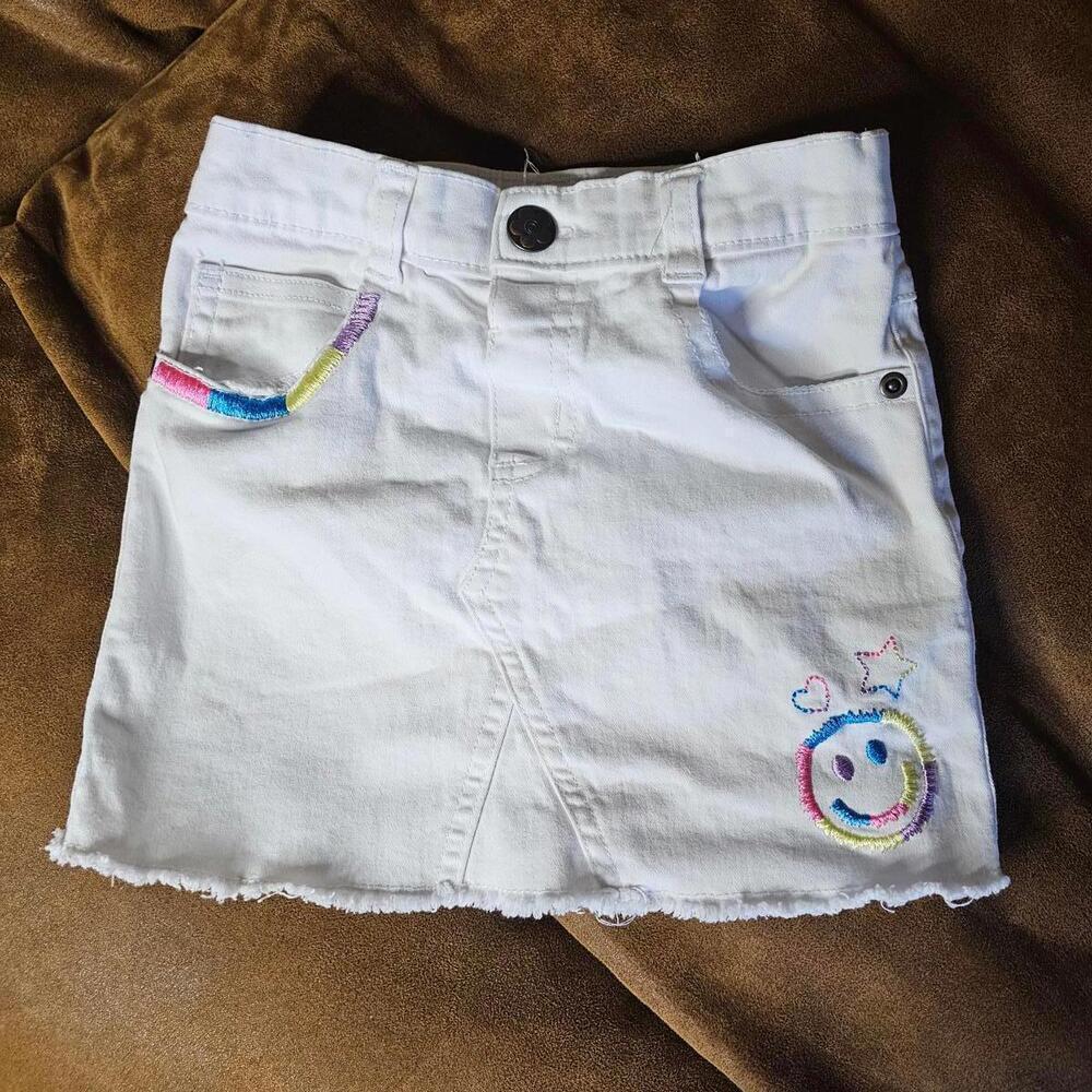 Garanimals White Denim Skirt with Embroidered Smiley Face - Kids Unisex